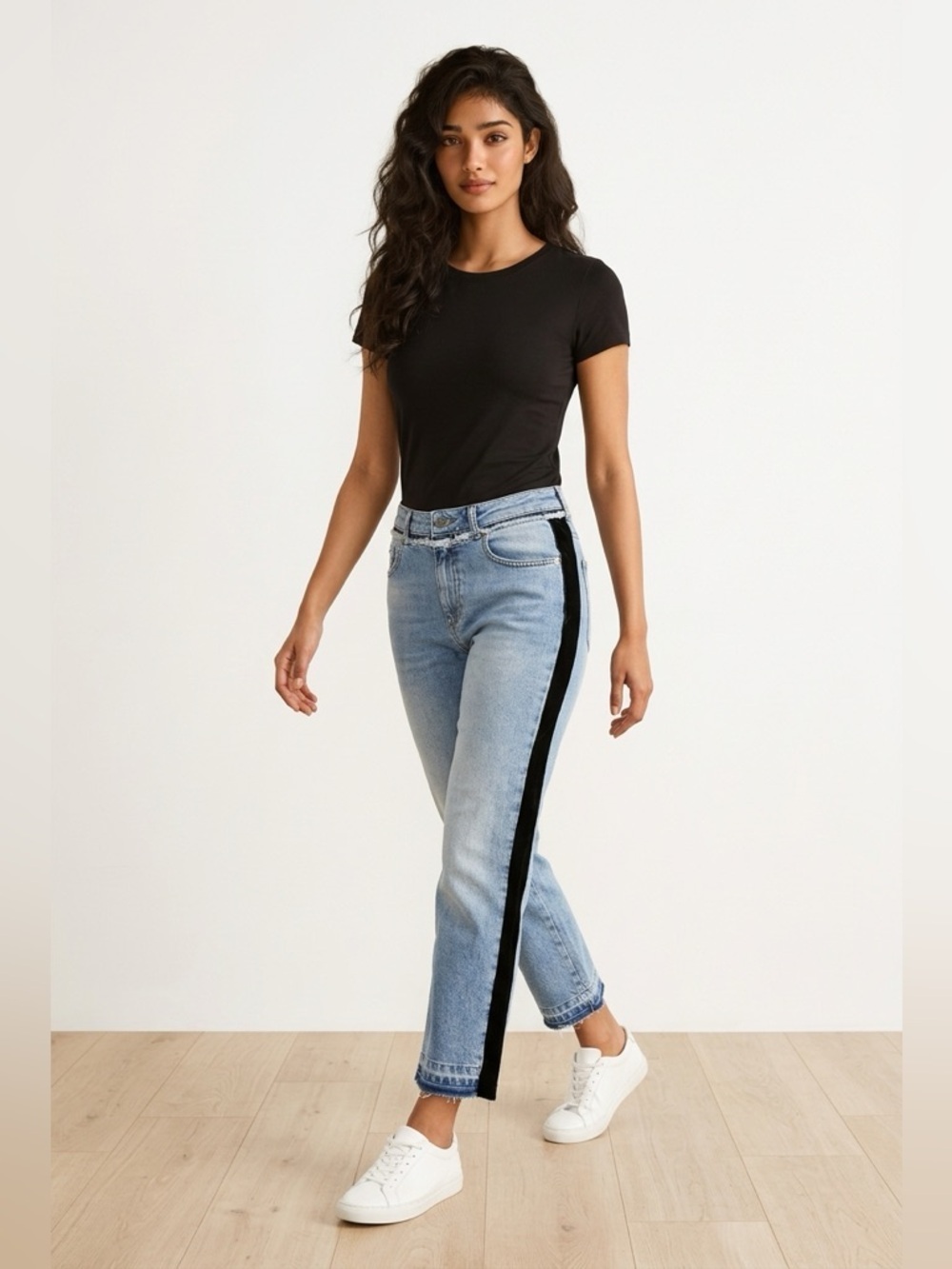 French Connection Blue Jeans with Black Side Stripe Size 6